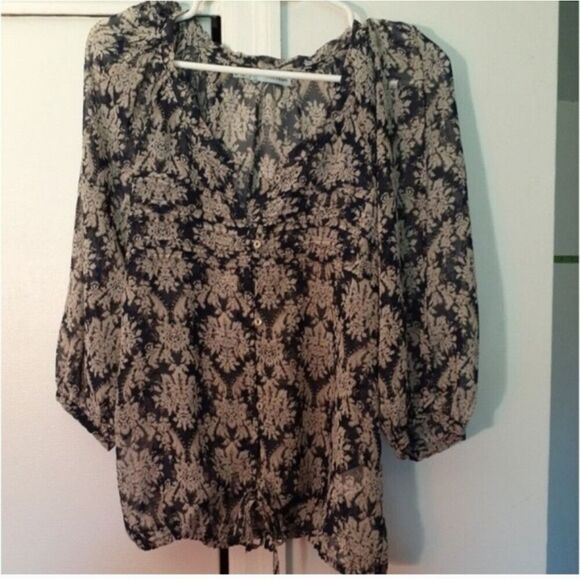 Maurices navy blue summer shirt xs 0 2 sheer feminine blouse tie waist top - Picture 1 of 5